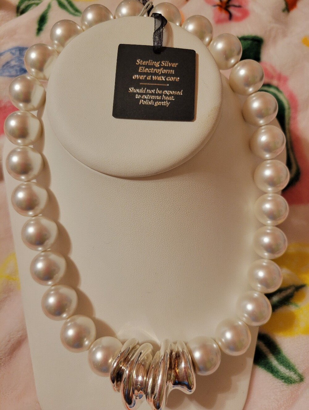 Sterling Silver Pearl Necklace - White Pearls with Silver Accent